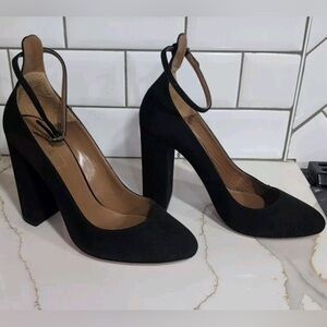 Aquazzura Alix Black Suede mary jane heels